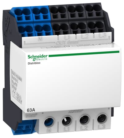 Schneider Electric Distribution block, Linergy DX, 4P, 63A, 4 modules, 24 holes, quick connect bottom LVS04041