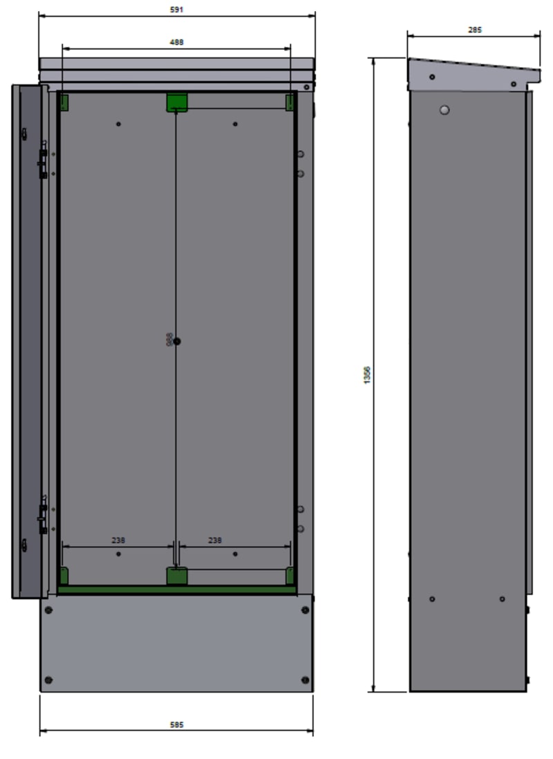 Wall-mount cabinet, H1355XB585XD275MM, IP34, alu (2468284)
