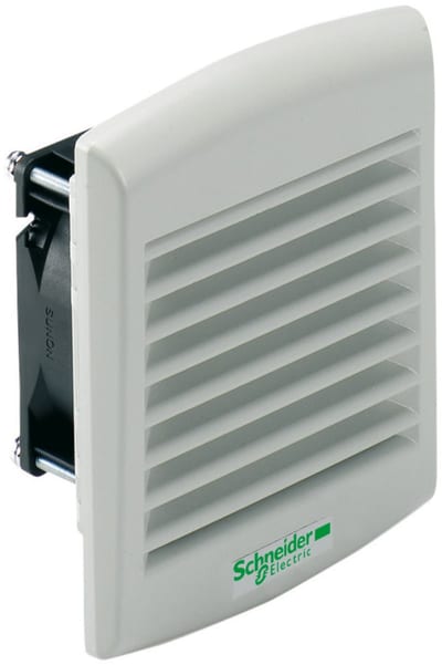 Schneider Electric ClimaSys forced vent. IP54, 38M3/h, 48V DC, with outlet grille and filter G2 NSYCVF38M48DPF