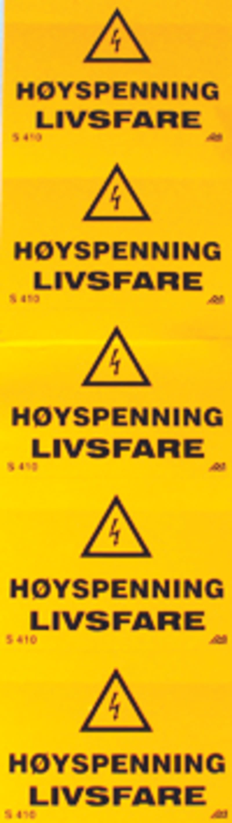 Melbye S410 Self-Adhesive High-Voltage Warning Sign 85 x 60 mm Yellow