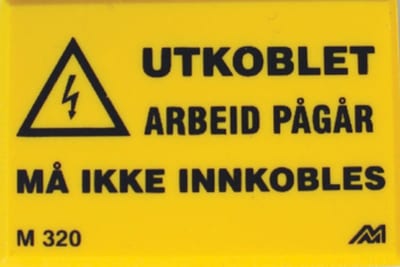 Melbye M230 PVC Warning Sign "Utkoblet - Arb. Pågår" 45 x 30 mm, Magnetic