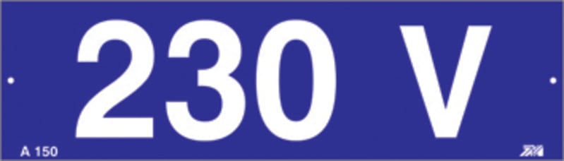 Sign BLUE White T 230V A 150 (280X80X0,7mm)