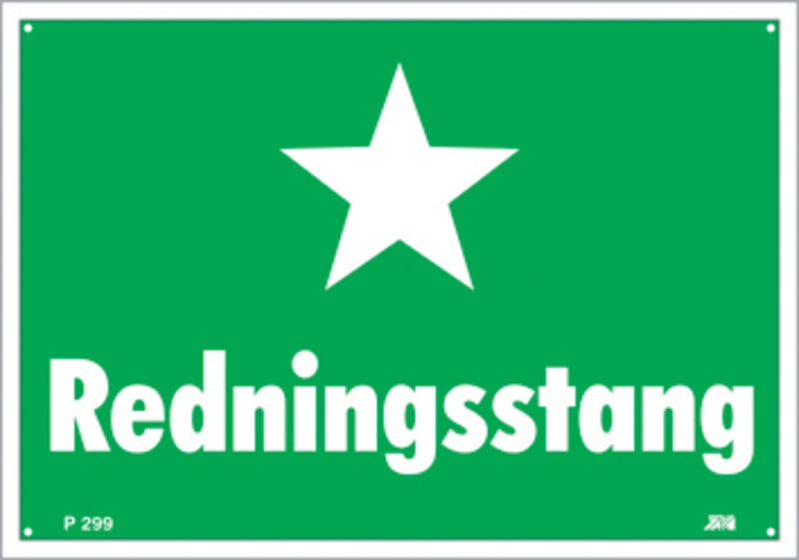 PVC Sign "Redningsstang" (Rescue Pole), 297 × 208 × 1.5 mm (A229)