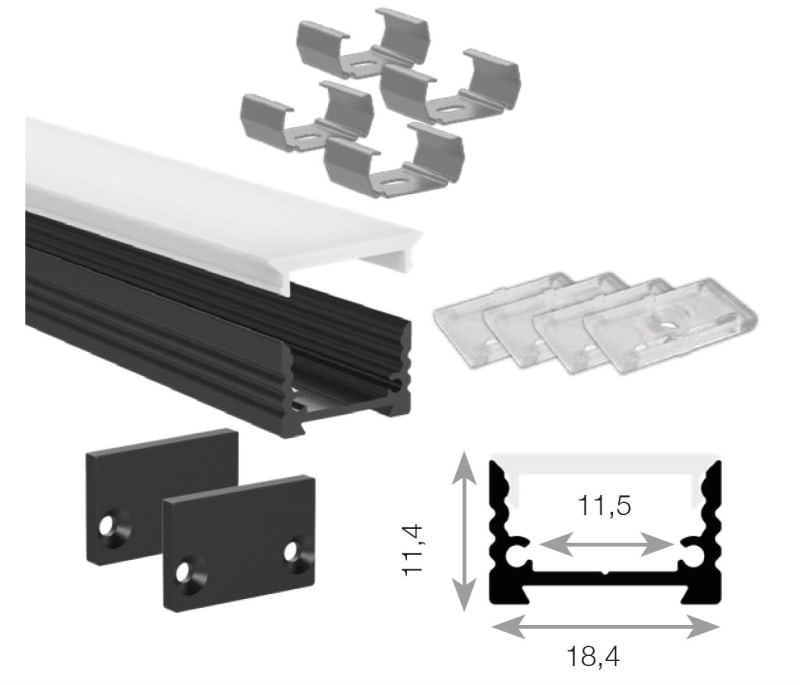 nortronic Aluminium Profile Black OPAL Low 2M (3208208)