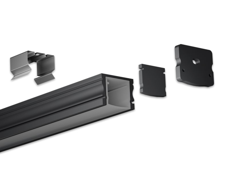 Vanpee aluminium profile surface-mounted 2 m black with cover (HL-B1715W)