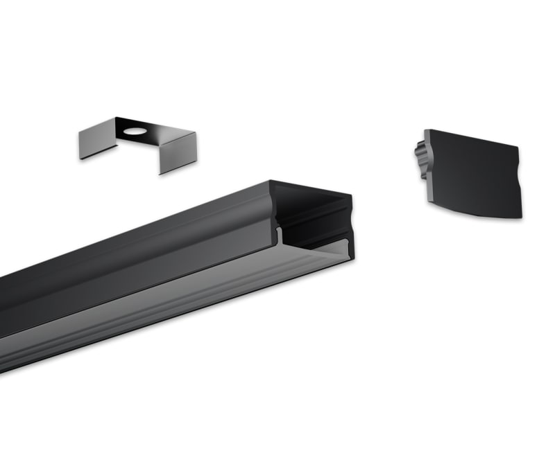 Vanpee aluminium profile surface-mounted 2 m black with cover (HL-B2416)