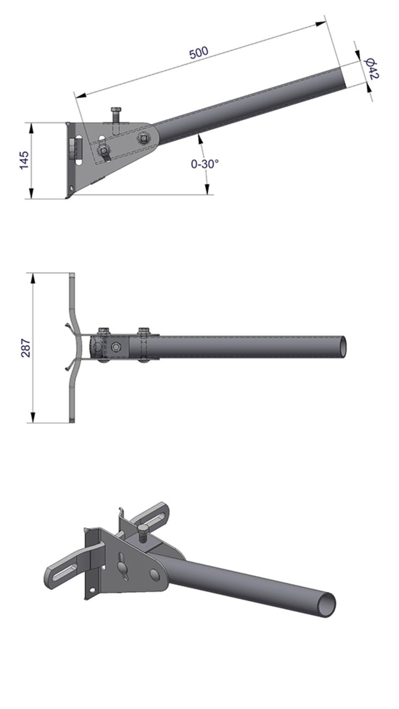 Stolpearm RETT Ø42X500 (3615500C)