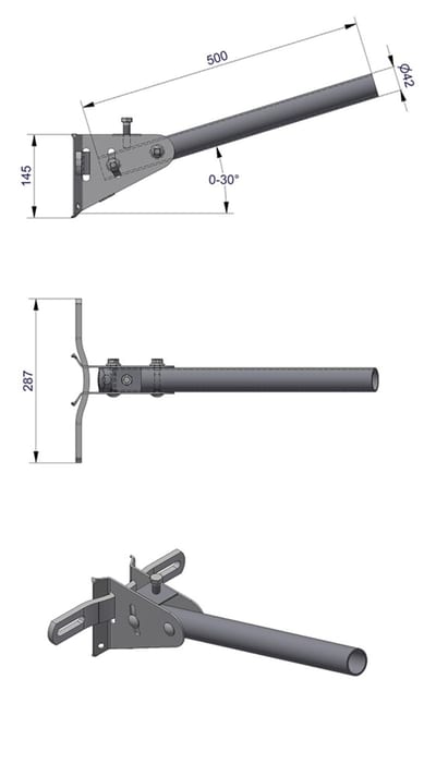Stolpearm RETT Ø42X500