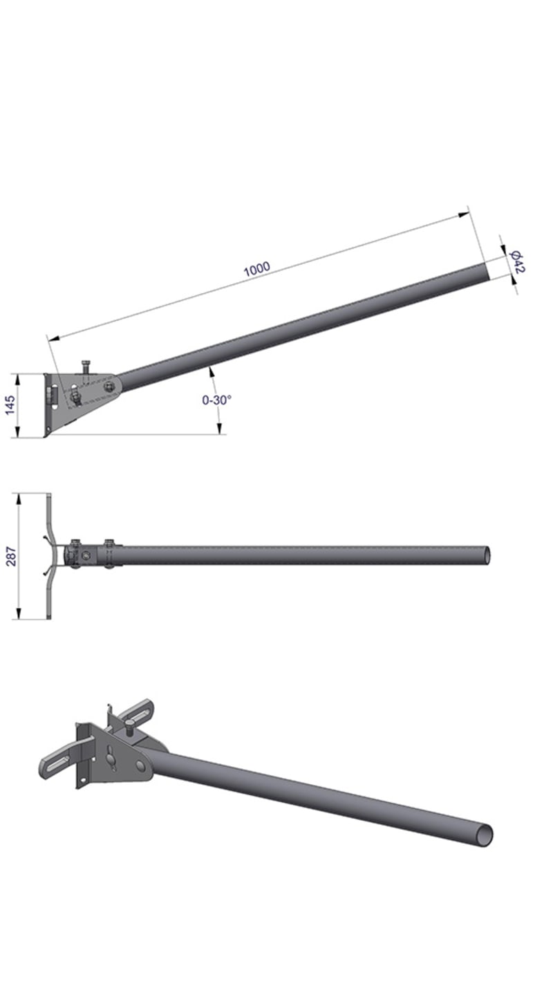 Stolpearm RETT Ø42X1000 (3615501C)