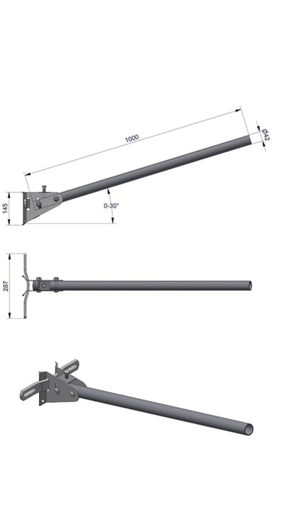 Stolpearm RETT Ø42X1000