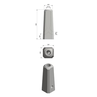Ørsta Stål MEAG 108-114 Concrete Foundation Post, L=900 mm, 130 kg