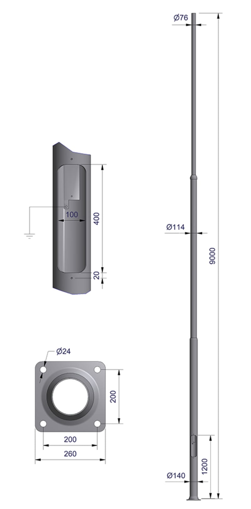 MAST 9.0M Ø76 PL200 (3020409D)