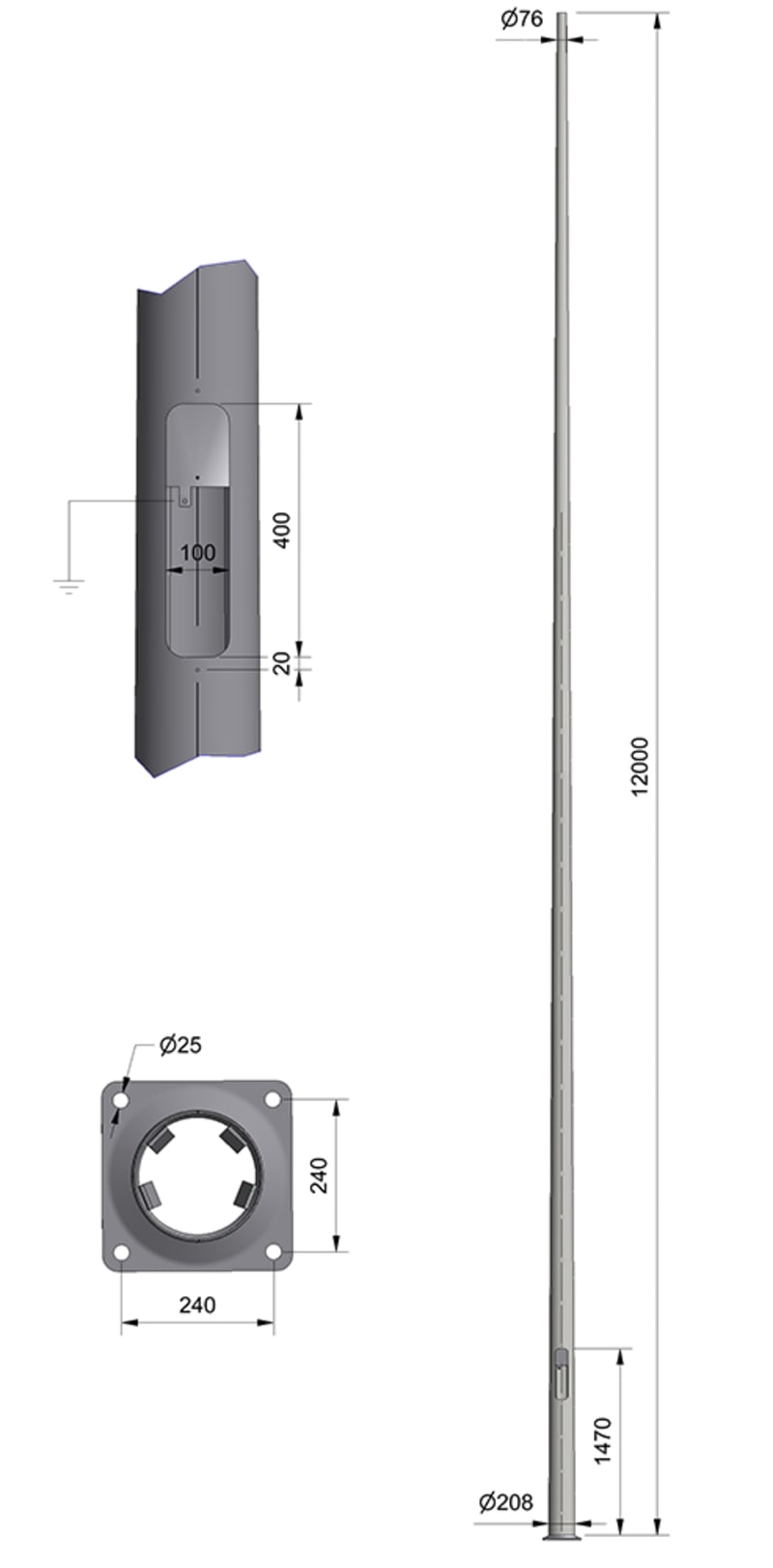 HE-MAST 12.0M Ø76 PL240 (3893412)
