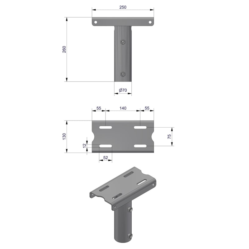 Pole Top Bracket Ø60 mm for 1 Luminaire, Type C (3450100C)