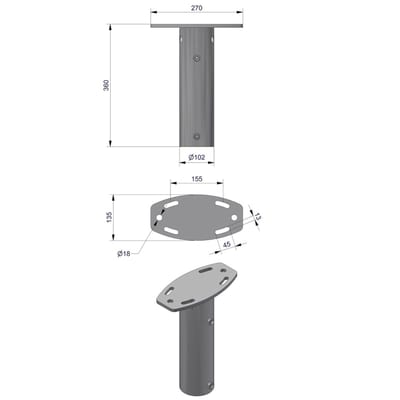 Pole Top Bracket Ø89 mm for 1 Luminaire, Type C