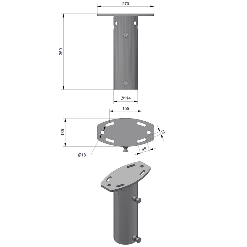 Pole Top Bracket Ø102 mm for 1 Luminaire, Type C (3450103C)