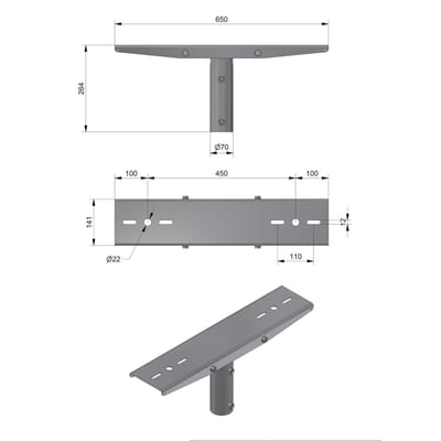 Pole-Top Cross-Arm for Ø60 mm Pole, L 650 mm, 2 Luminaires