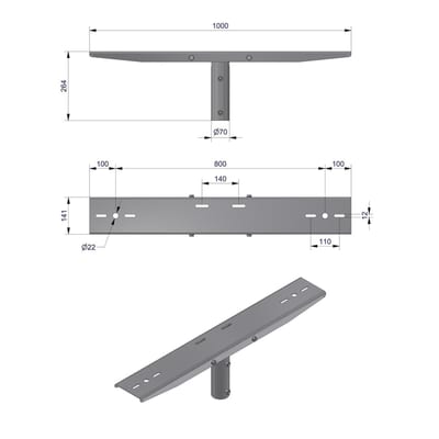 Pole-Top Cross-Arm for Ø60 mm Pole, L 1000 mm, 2–3 Luminaires