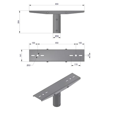 Pole-Top Cross-Arm for Ø76 mm Pole, L 650 mm, 2 Luminaires, Type C
