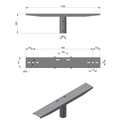 Pole-Top Cross-Arm for Ø76 mm Pole, L 1000 mm, 2–3 Luminaires
