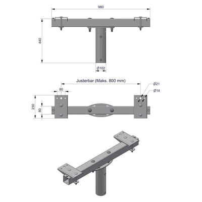 Pole-Top Cross-Arm for Ø89 mm Pole, L 1000 mm, 2 Luminaires