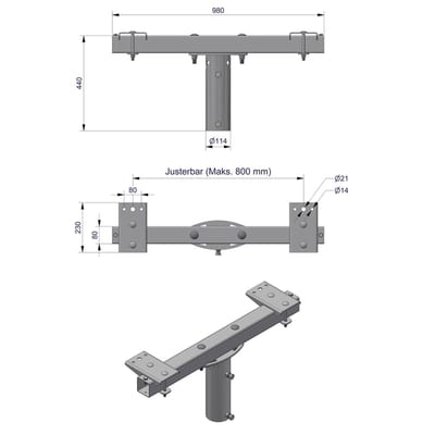 Pole-Top Cross-Arm for Ø102 mm Pole, L 1000 mm, 2 Luminaires, Type C