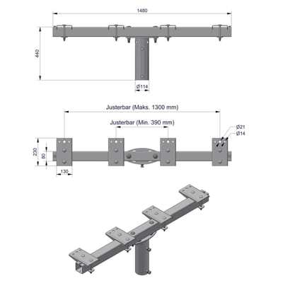Pole-Top Cross-Arm for Ø102 mm Pole, L 1500 mm, 4 Luminaires