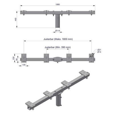 Pole-Top Cross-Arm for Ø102 mm Pole, L 2000 mm, 4 Luminaires