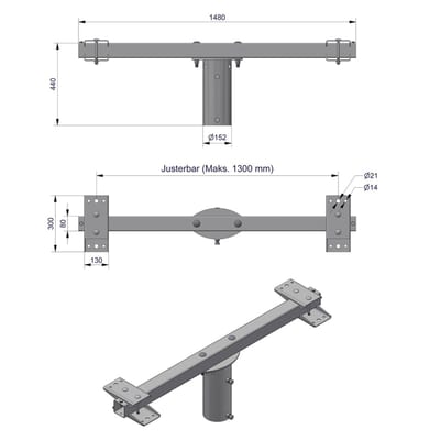 Pole-Top Cross-Arm for Ø140 mm Pole, L 1500 mm, 4 Luminaires, Type C