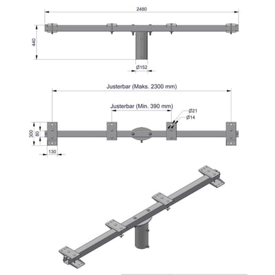 Pole-Top Cross-Arm for Ø102 mm Pole, L 2500 mm, 6 Luminaires, Type C
