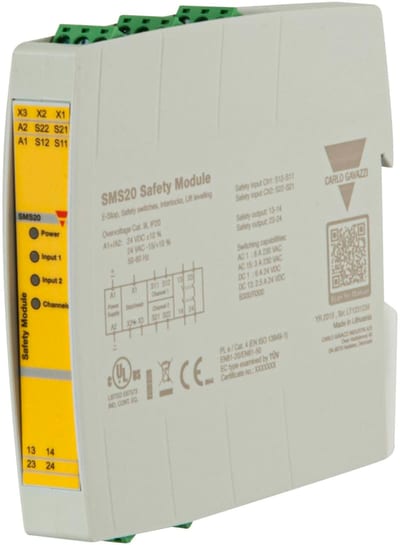 Carlo Gavazzi SMS20 Safety Relay, 2 NO Outputs, PLe/Cat.4, 24V AC/DC