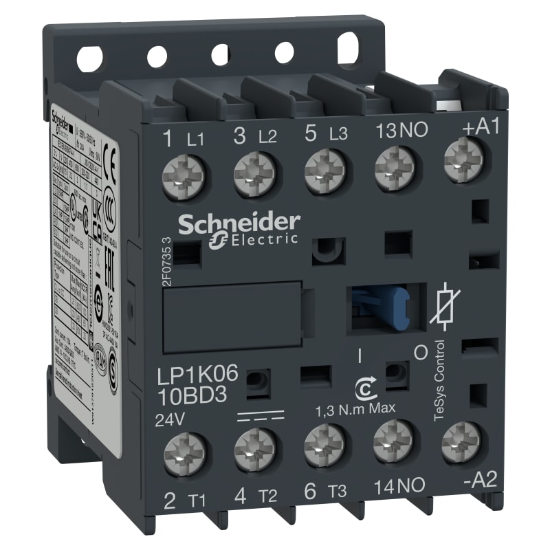 Schneider Electric TeSys K contactor - 3P - AC-3 <= 440 V 9 A - 1 NO aux. - 24 V DC coil LP1K0910BD3