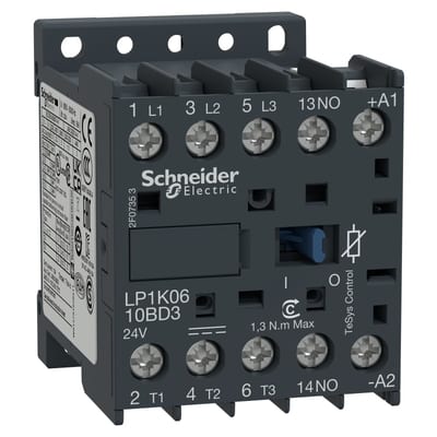 Schneider Electric TeSys K contactor - 3P - AC-3 <= 440 V 9 A - 1 NO aux. - 24 V DC coil LP1K0910BD3