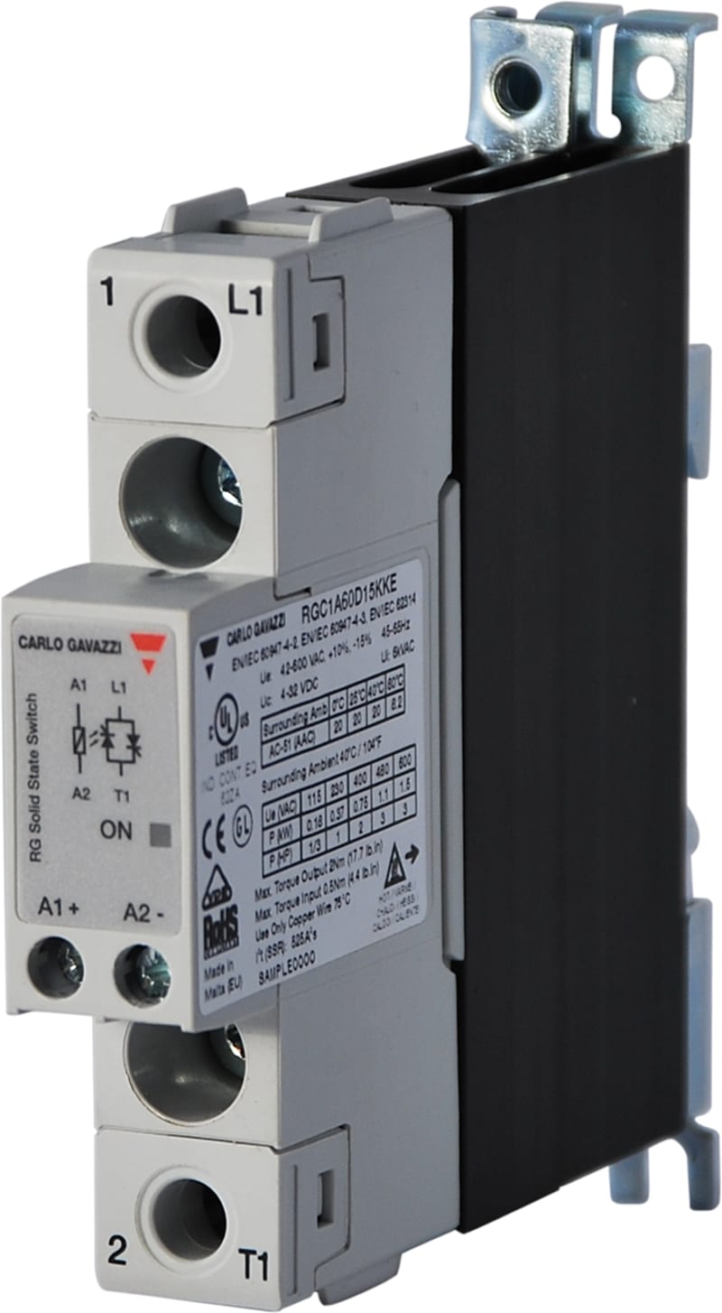 Carlo Gavazzi RGC1A60A25KKE 1-Pole DIN-Rail Solid-State Relay 600 V AC 25 A Zero-Cross
