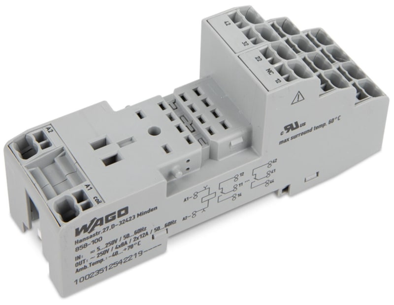 Relay socket; 4 changeover contacts (858-100)