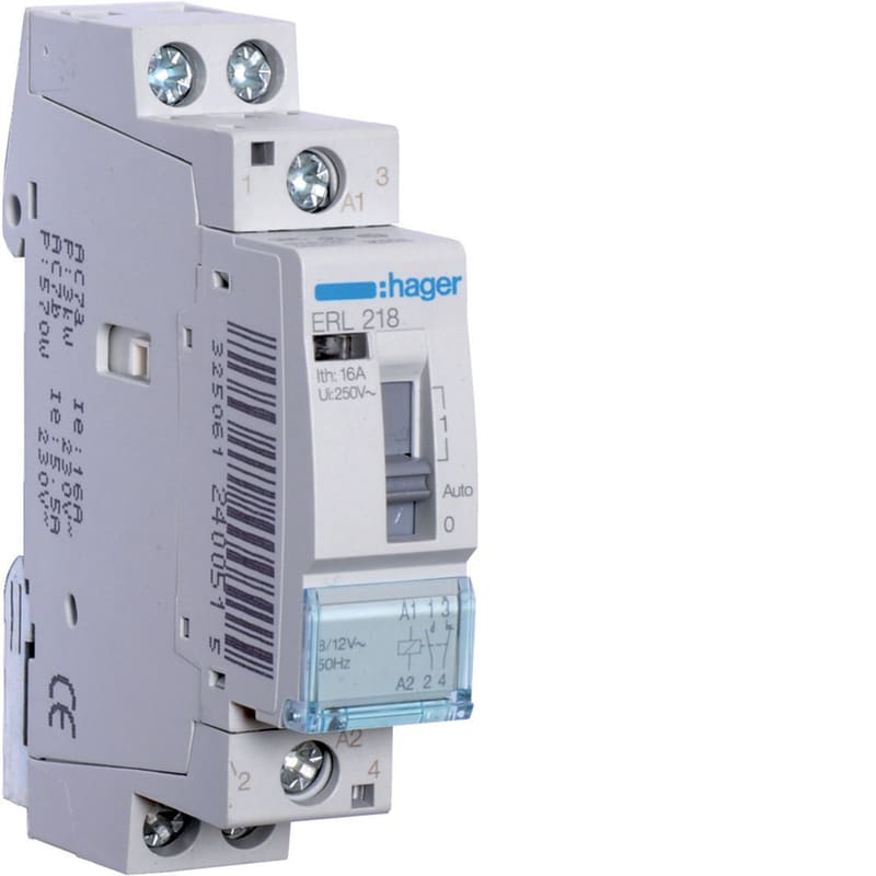 Hager Systemer Relay 16A, 1NO+1NC, 8/12V~50Hz ERL218