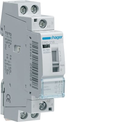 Hager ERD218 Modular Contactor 16 A 24 V, 1 NO + 1 NC with Front Switch