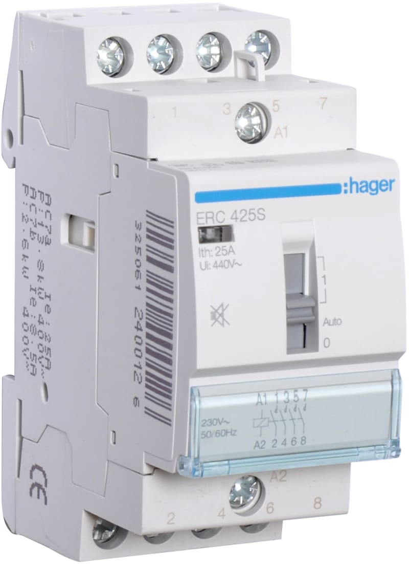 Hager Systemer Modular Contactor 25 A 4NO Hum-Free (ERC425S)