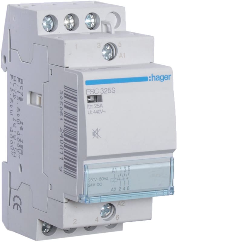 Hager Modular Contactor 3NO 25 A 230 V Hum-free (ESC325S)