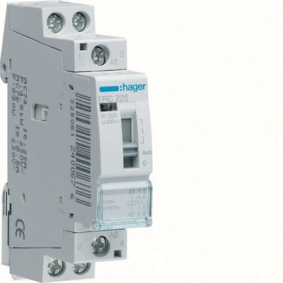 Hager Systemer ERC225 Modular Contactor 25 A, 230 V, 2 NO with Front Switch