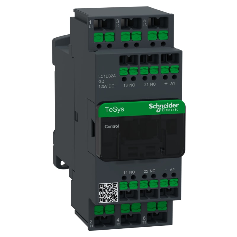 Schneider Electric Contactor, TeSys Deca, 3P(3NO), AC-3/3E, <=440V, 32A, 230V AC 50/60Hz coil, snap-in terminals LC1D32AGD