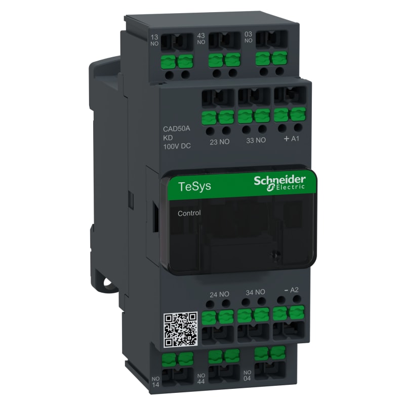 Schneider Electric Control relay, TeSys Deca, 5NO, <=690V, 100V DC standard coil, snap-in terminals CAD50AKD