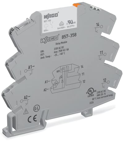 Relay module, Nominal input voltage: 230 V AC/DC, 1 changeover contact, Module width: 6 mm