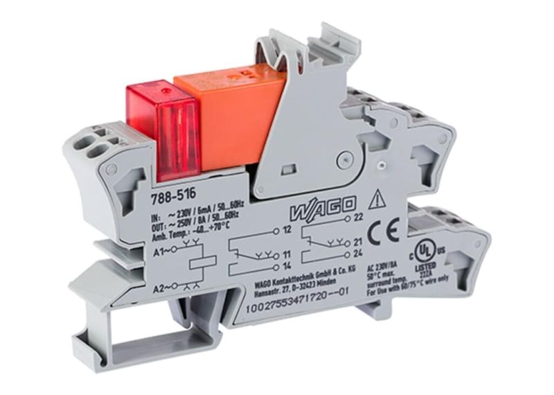 Relay module, Nominal input voltage: 230 VAC, 2 changeover contacts, Module width: 15 mm, 2,50 mm² (788-516)