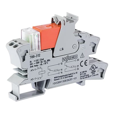 Relay module, Nominal input voltage: 24 VDC, 2 changeover contacts, Limiting continuous current: 8 A (788-312)