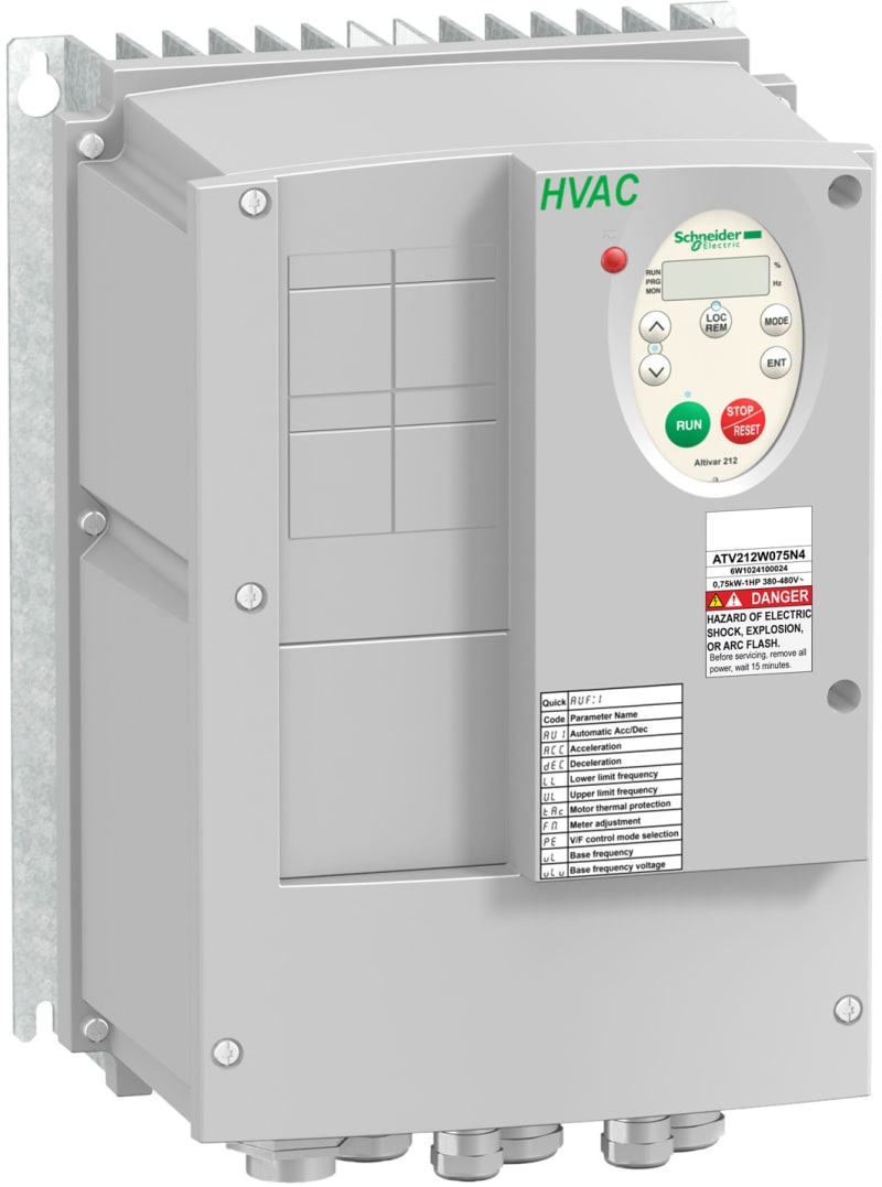 Schneider Electric variable speed drive ATV212 - 0.75kW - 1hp - 480V - 3PH - EMC class C2 - IP55 ATV212W075N4