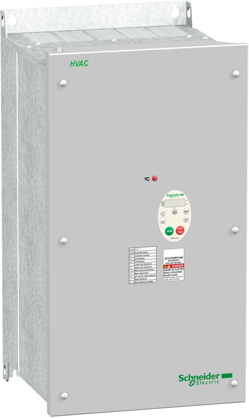 Schneider Electric variable speed drive, Altivar 212, 11kW, 15hp, 480V, 3 phases, with EMC class C2, IP55 ATV212WD11N4