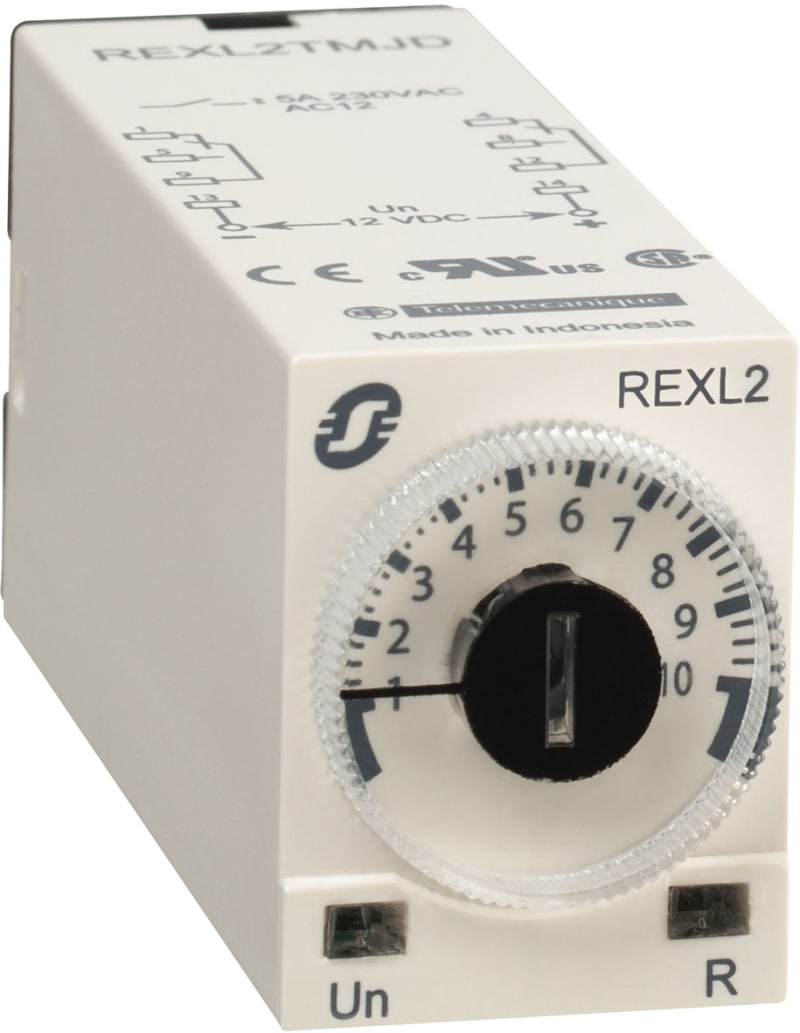 Schneider Electric Modular timing relay, 5 A, 2 CO, 0.1 S..100 h, on-Delay, 230 V AC REXL2TMP7