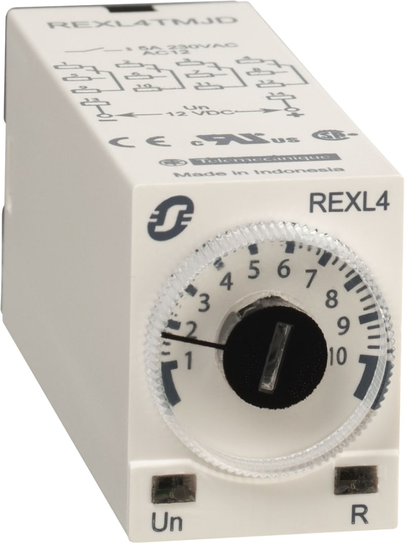 Schneider Electric Modular timing relay, 5 A, 4 CO, 0.1 S..100 h, on-Delay, 230 V AC REXL4TMP7