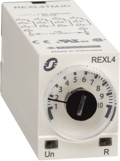 Schneider Electric Modular timing relay, 5 A, 4 CO, 0.1 S..100 h, on-Delay, 230 V AC REXL4TMP7